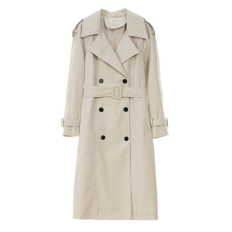 SOMSOM/索玛春秋季时尚百搭双排扣宽松长款过膝风衣英伦风外套女
