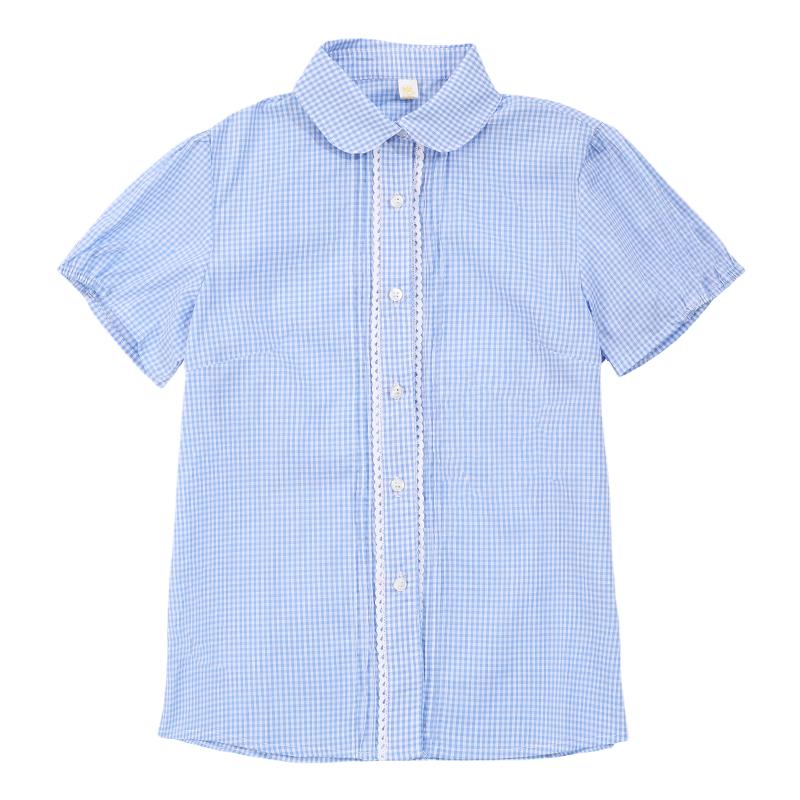 儿童长袖衬衫夏款短袖男女童蓝色衬衣春秋款中小学生校服蓝格子