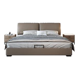 柏曼家具大象耳朵床现代简约2米婚床意式极简头层牛皮主卧双人床