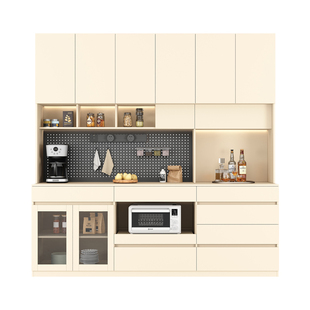 政补实木洞洞板餐边柜靠墙一体客厅家用奶油风置物储物柜橱柜高柜