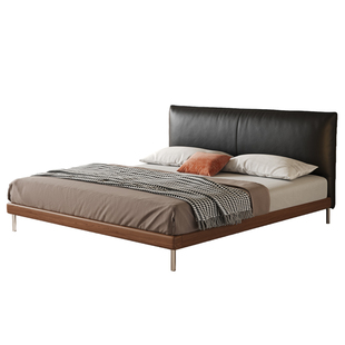 法莎蒂香奈尔真皮床复古华极简中古风主卧实木现代简约薄床头床
