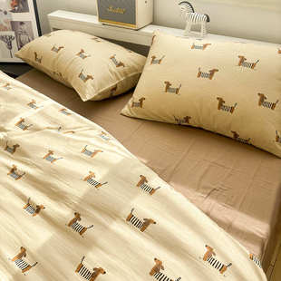 A类母婴卡通咖色修修狗枕套双层纱100全棉48x74单人枕头套内胆套