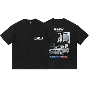 宝马E30改装赛车文化MPOWER纯棉印花短袖T恤衫男装宽松上衣服休闲