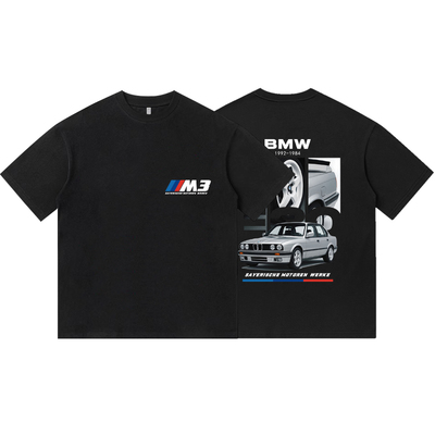 宝马E30改装赛车文化MPOWER纯棉印花短袖T恤衫男装宽松上衣服休闲