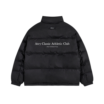 字母标语黑色立领情侣羽绒服外套