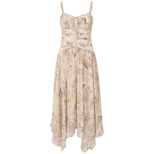 从那以后风汐暮晚法式吊带碎花裙子不规则长裙度假风连衣裙女夏季