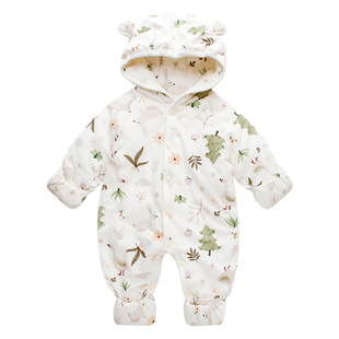 婴儿棉服衣服冬夹棉连体衣男女宝宝保暖包脚外出服小月龄抱抱服