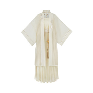 云藏月绣缘起青白原创宋制长褙子白月光素雅禅意三件套汉服女春夏