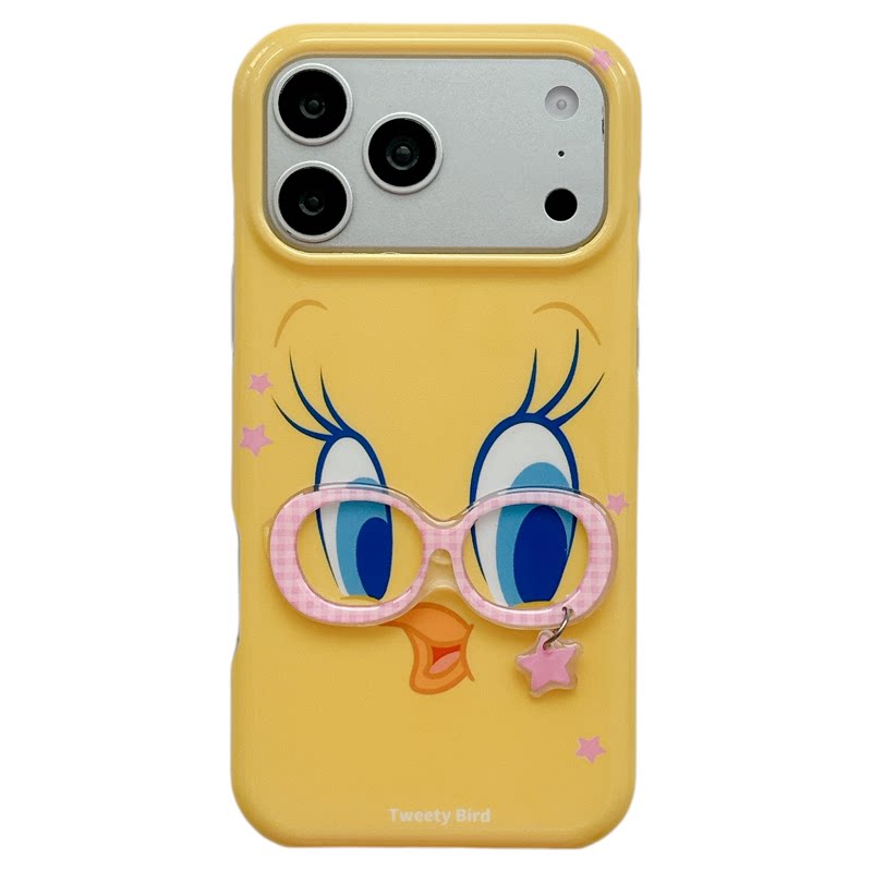 MoreRex可爱立体星星眼镜框崔弟小鸟适用苹果17手机壳iphone16promax新款17pro全包14防摔保护套13女带挂绳15