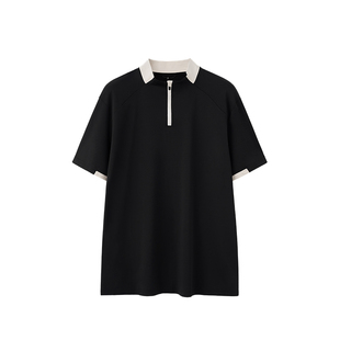 三枝梅花高尔夫运动翻领短袖polo衫男宽松拉链休闲T恤女春夏新款