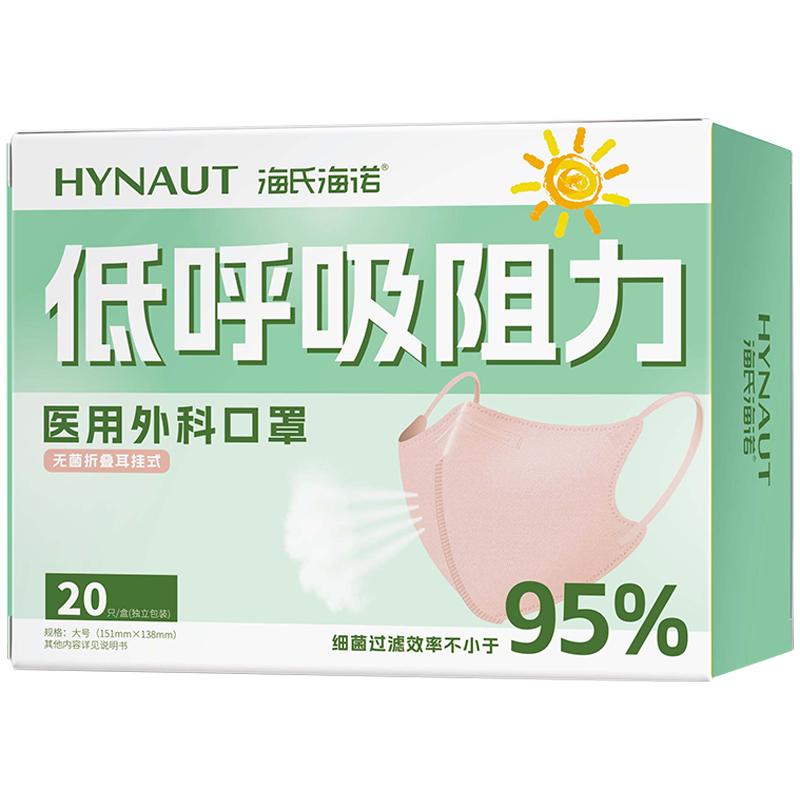 海氏海诺低呼吸阻力医用外科口罩防紫外线透气亲肤防粉尘独立包装