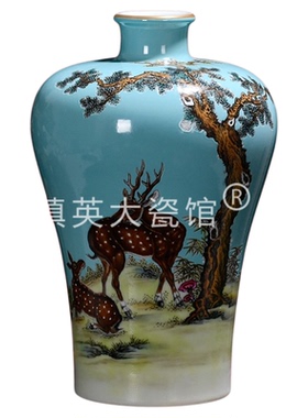 鹿梅瓶中式公司书房客厅公司摆件