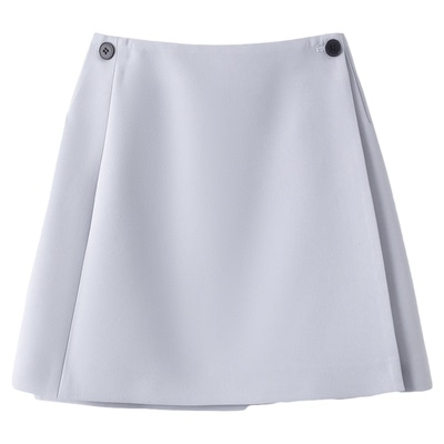 FANLE STUDIOS高支高密抗皱醋酸一片式撞色纽扣显瘦高腰a字短裙