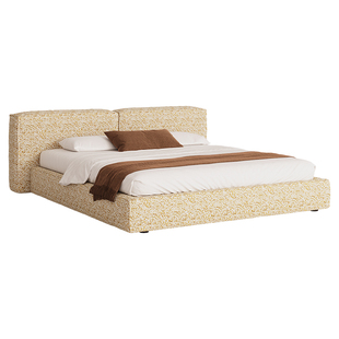 PAULJOHN豆腐块布艺床侘寂风现代轻奢高端榻榻米棉麻双人主卧婚床