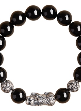 天然黑曜石手串银曜石貔貅手链