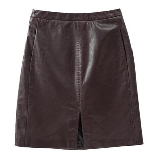 欧洲站 油蜡皮真皮小羊皮包臀裙前开叉高腰a字半身裙女2025秋新款