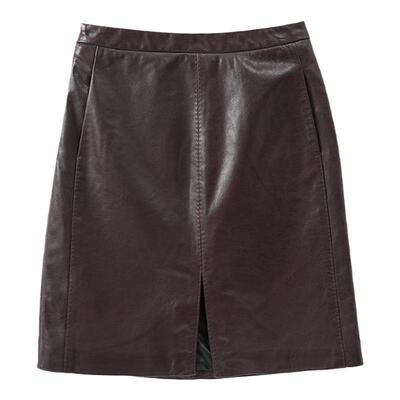 欧洲站植糅真皮小羊皮包臀裙