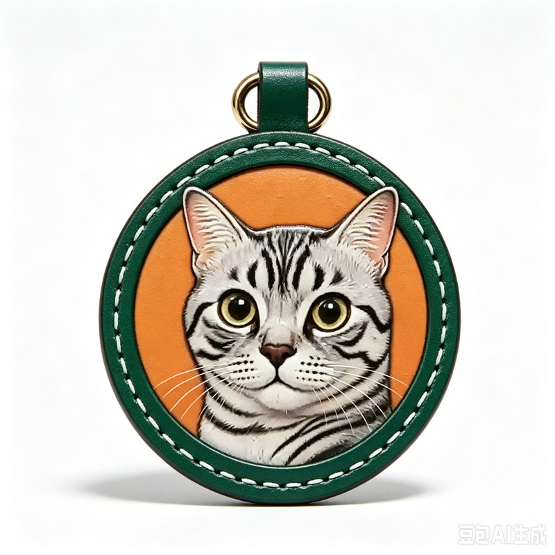 宠物皮雕肖像钥匙扣定制真皮猫狗照片雕刻宠物离世纪念挂件纯手工