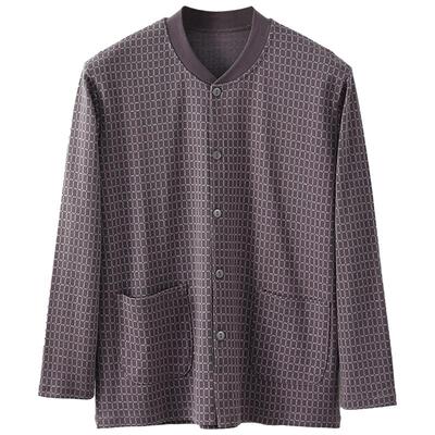 老人男棉毛衫秋冬薄款保暖衣开衫