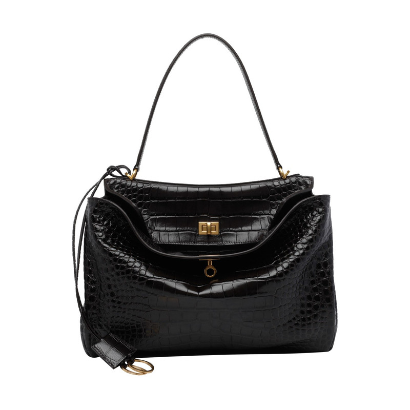 BALENCIAGA 巴黎世家女士中号rodeo棕鳄纹单肩包26早春意大利代购