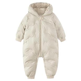 婴儿羽绒服连体衣加厚加绒宝宝男童女宝衣服外套新款冬装哈衣爬服
