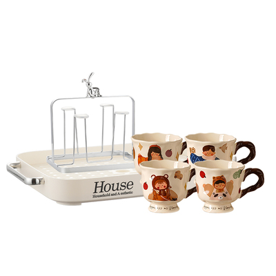 陶瓷客厅杯子套装家用喝水一家人四口亲子杯具新居乔迁茶杯礼盒装