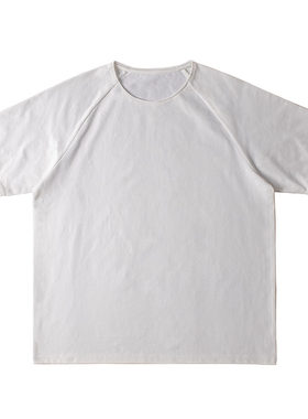 Double Seam 插肩袖T恤圆领宽松短袖卷边复古纯棉打底衫男墨绿色