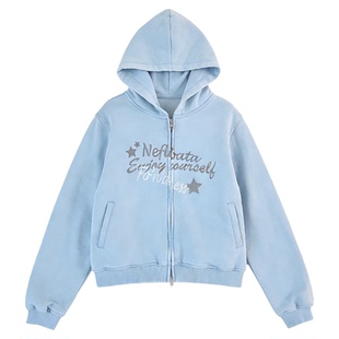 【冰川之星】初中生女外套2026春装新款青少年复古短款连帽拉链衫