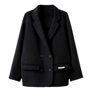 小个子女短款双面羊绒大衣小西装宽松休闲气质羊毛大衣工作服外套