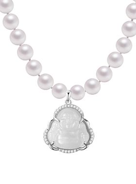 弥勒佛和田玉珍珠项链送妈妈长辈