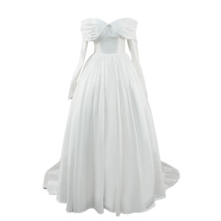 法式缎面长袖一字肩轻婚纱新娘简约气质高级感复古迎宾出门纱礼服