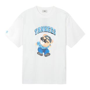 MLB官方 男女情侣皱眉熊系列短袖卡通休闲圆领T恤TSE01