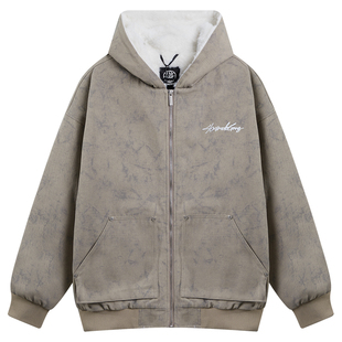 404MOB冬季仿水貂毛大理石纹座山雕加厚加绒棉服夹克外套保暖棉衣