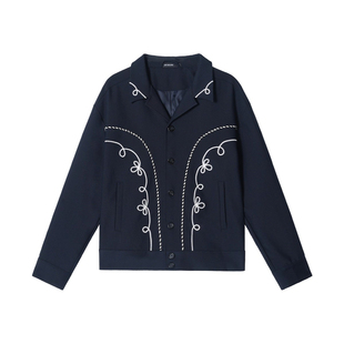 【重工刺绣】Unvesno(UN)西部雅痞风重工秋季花纹古巴领夹克外套