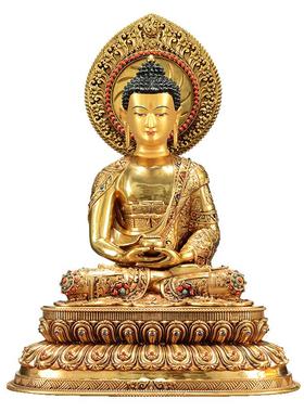 闯隆铜鎏金雕花释迦牟尼铜像摆件