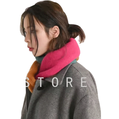 2025新款韩国东大门拼色小围巾女冬季ins针织毛线护颈围脖百搭潮