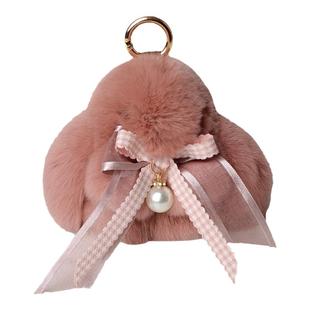 真獭兔毛蝴蝶结小兔子皮草挂件可爱呆萌装死挂饰兔包包汽车钥匙扣