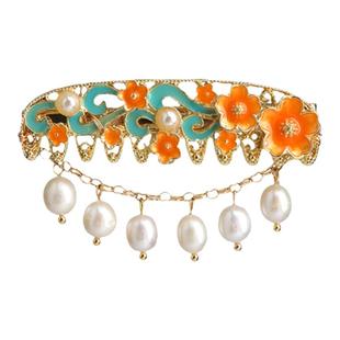 女士时尚洋气发夹耳边夹手工编织发卡侧边高级感烧蓝珍珠刘海发饰