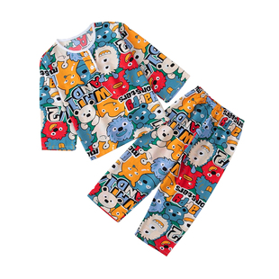 女孩棉绸睡衣夏季儿童薄款长袖家居服女童男童宝宝绵绸空调服套装