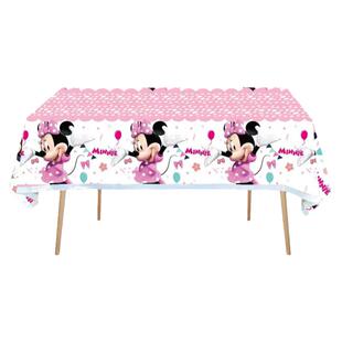 米妮主题女孩生日派对餐具装饰桌布蛋糕纸盘纸杯拉旗纸巾气球海报