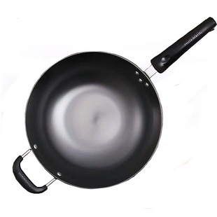 正品华邦真不锈铸铁炒锅平底圆底家用无涂层不粘生铁锅电磁炉通用