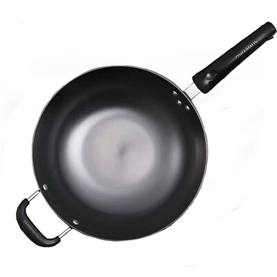 正品华邦真不锈铸铁炒锅平底圆底家用无涂层不粘生铁锅电磁炉通用