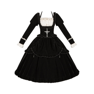 【默示录】withpuji原创设计 方领腰部鱼骨丝绒op双子秋冬lolita