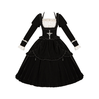 【默示录】withpuji原创设计 方领腰部鱼骨丝绒op双子秋冬lolita