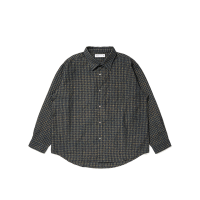 Vavu泡泡纱肌理感格纹长袖衬衫