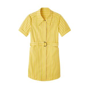 诗篇夏翻领腰带收腰学院风条纹衬衫裙连衣裙