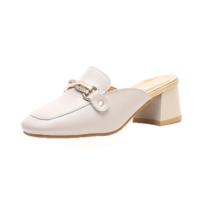 31码32小码穆勒鞋2025新款粗跟百搭包头半拖鞋晚晚风外穿高跟凉拖