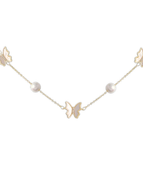 夏季蝴蝶珍珠设计项链锁骨链女