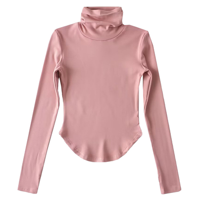 纯欲高领收腰抓绒长袖T恤上衣女