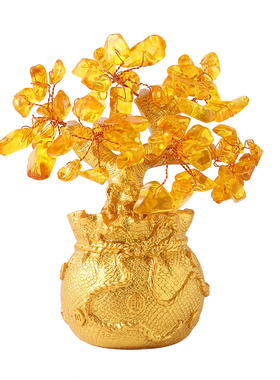 柿柿如意黄水晶发财树生肖马装饰